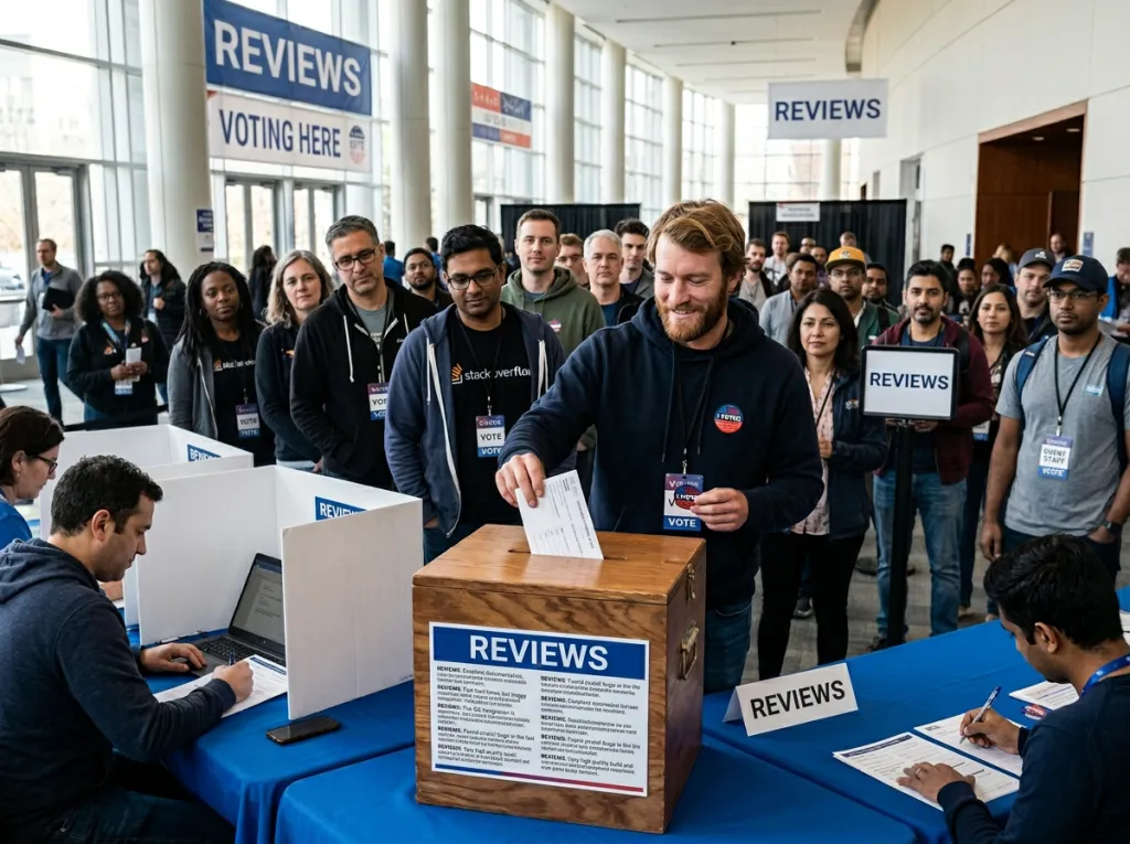 Workshop participants holding up review signs at an outdoor rally